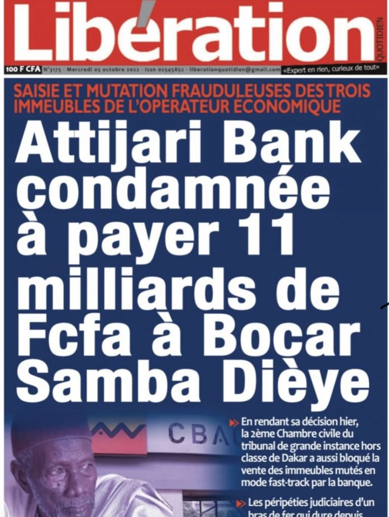 Attijariwafa Bank Condamnée à Payer 11 Milliards à Bocar Samba Dièye 
