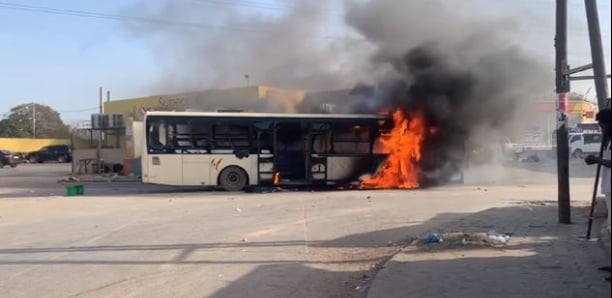 Pikine : Affrontements entre des jeunes et la police, un bus Dakar Dem Dikk incendié
